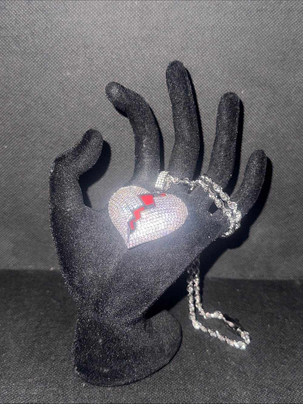 Silver Broken Heart Pendant Necklace with Red Accent